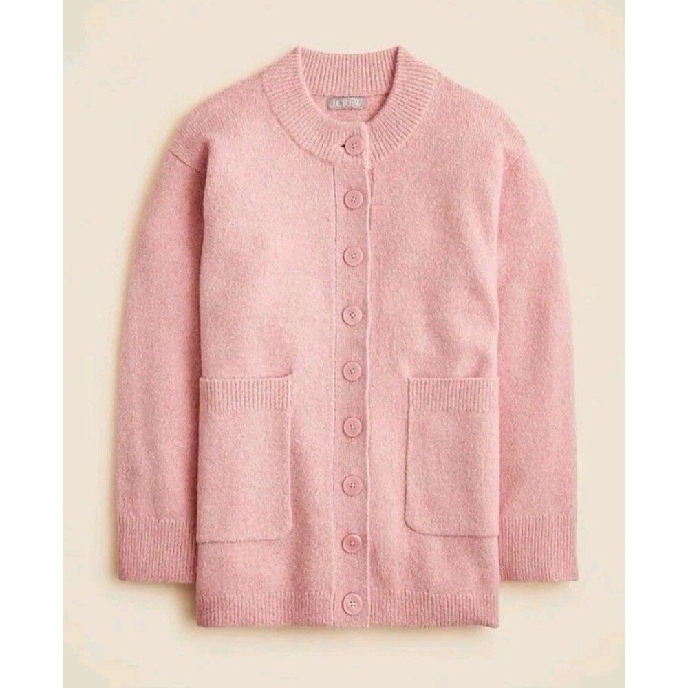 J.CREW Relaxed Milano-Stitch Cardigan Pink Heather Wool Blend CN228 Size 2X NWT